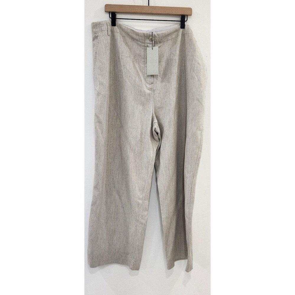 Poetry Wide Leg Linen Blend Trousers Oatmeal Beige High Rise Pants Womens  US 18